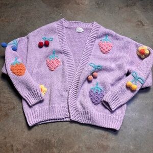 Colorful Knit Cardigan with Fruit Accents